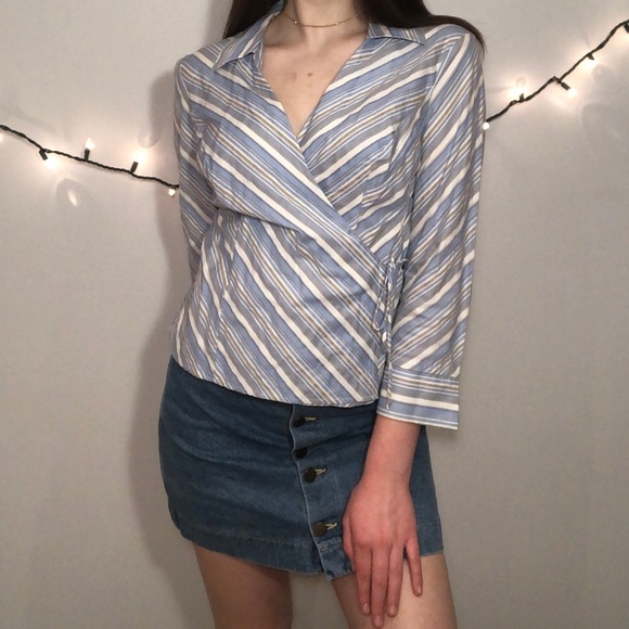 Vintage 70s Style Diagonal Stripe Side Tie Blouse - Picture 3 of 4
